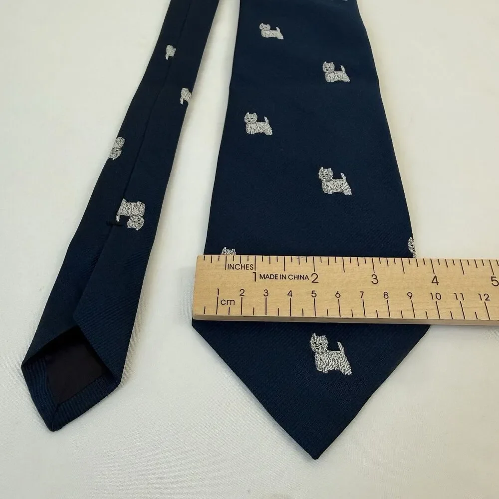 Chipp2 West Highland Terrier Tie 100% Silk Navy Blue Dog Jacquard Necktie